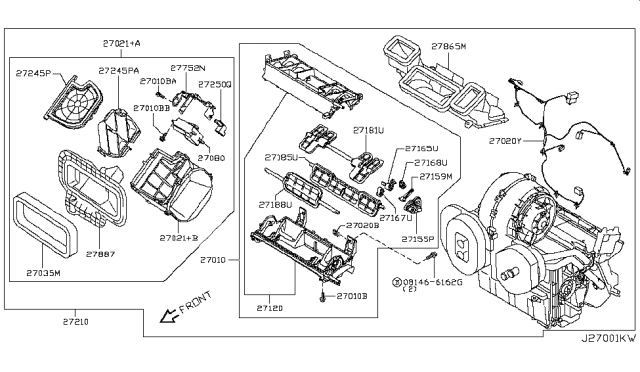 2012 Nissan Rogue Blower Assembly-Air Conditioner Diagram for 27210-JM71A