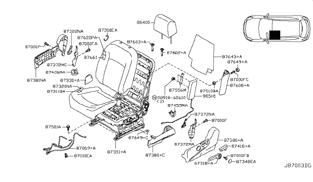 2009 Nissan Rogue Knob-Reclining Device Diagram for 87468-JM00B