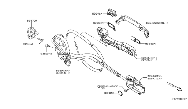 2012 Nissan Rogue Rear Door Lock & Handle Diagram