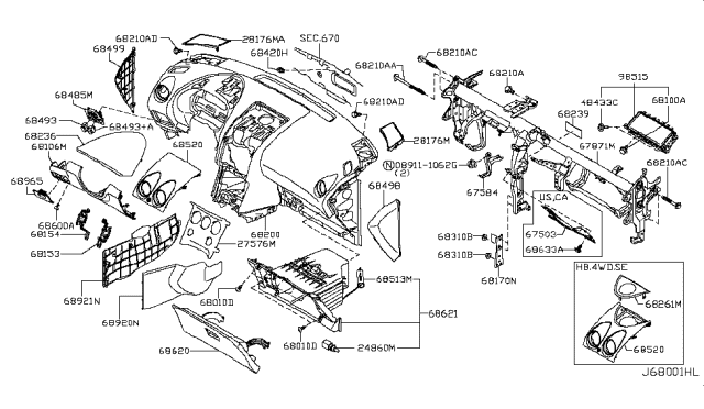 2012 Nissan Rogue Instrument Panel,Pad & Cluster Lid Diagram 2