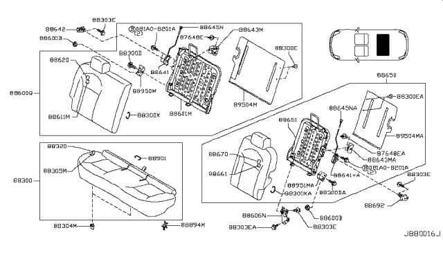 2015 Nissan Rogue Trim Cushion Rear Diagram for 88320-JM02A