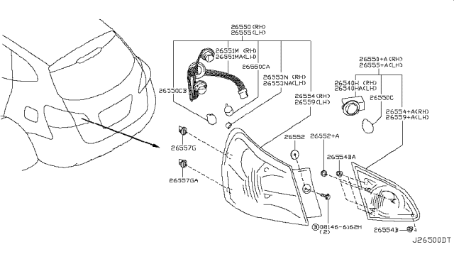 2008 Nissan Rogue Rim-Combination Lamp,RH Diagram for 26552-JM00A