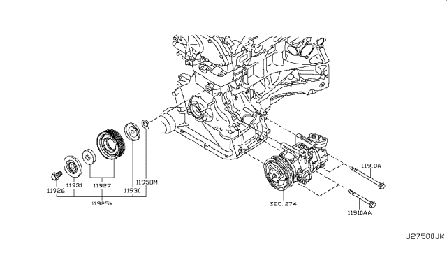 2012 Nissan Rogue SPACER-IDLER PULLEY Diagram for 11931-EA000