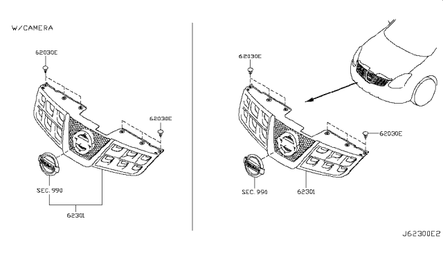 2015 Nissan Rogue Grille Assy-Front Diagram for 62310-1VX0A