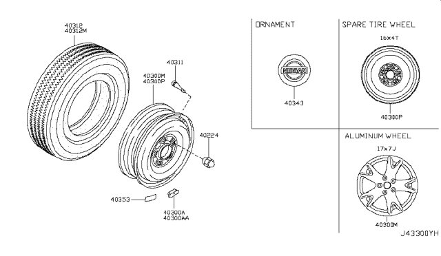 2010 Nissan Rogue Aluminum Wheel Diagram for D0300-JM11A