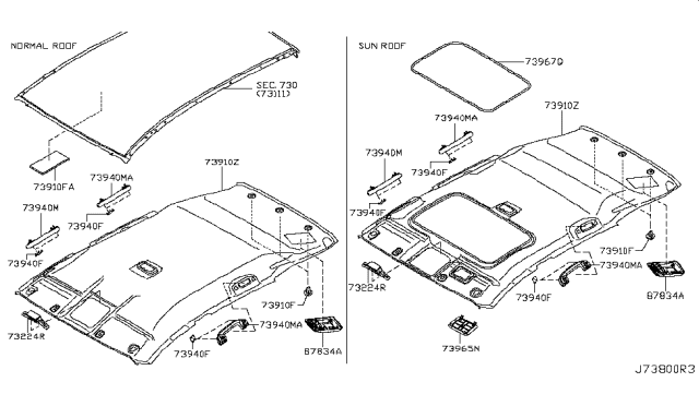 2009 Nissan Rogue Roof Trimming Diagram 1