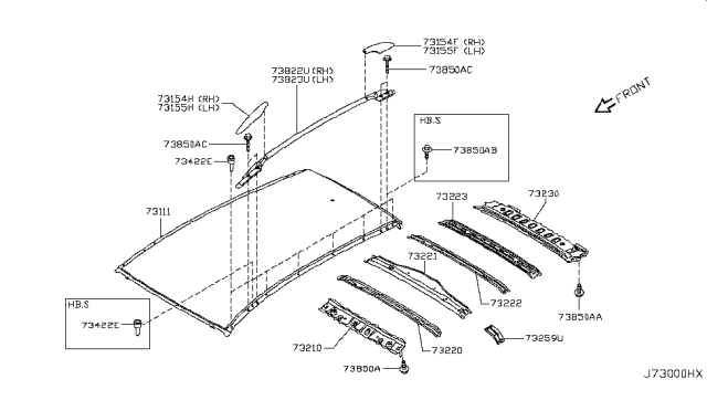 2012 Nissan Rogue Roof Panel & Fitting Diagram 1