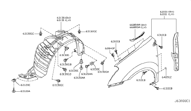 2009 Nissan Rogue Front Fender & Fitting Diagram 1