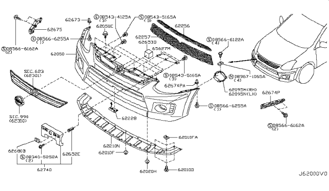 2012 Nissan Rogue Front Bumper Assembly Diagram for 62022-1VK0H