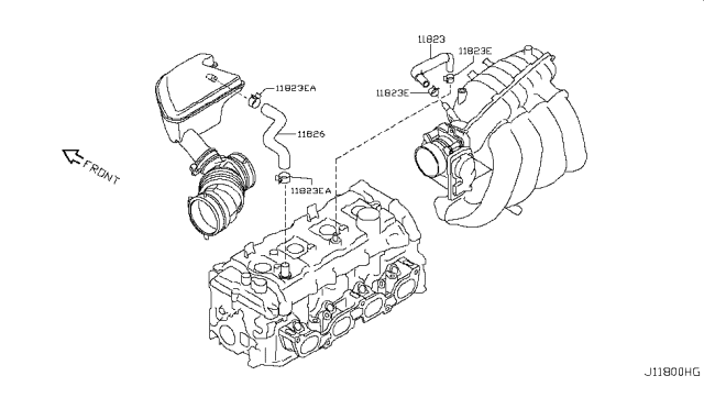 2012 Nissan Rogue Blow-By Gas Hose Diagram for 11823-ET80A