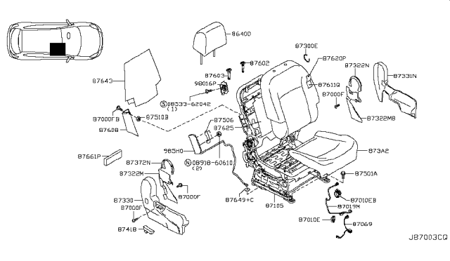 2010 Nissan Rogue Trim Assembly - Front Seat Back Diagram for 87620-JM02B