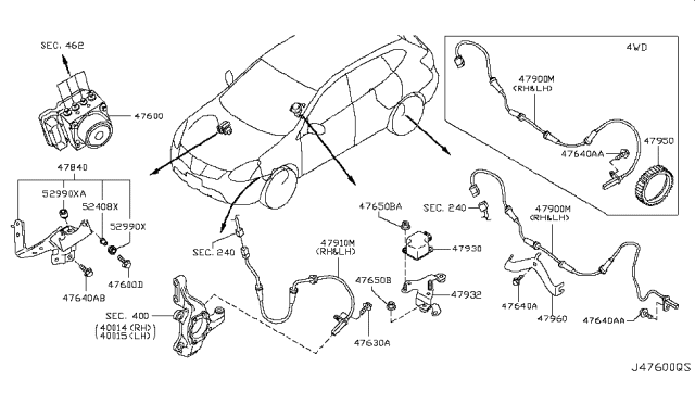 2012 Nissan Rogue Anti Skid Actuator Assembly Diagram for 47660-JM09C