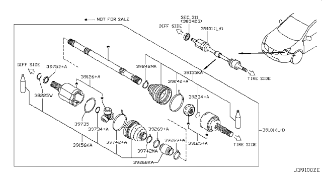 2012 Nissan Rogue Joint Assy-Inner Diagram for 39711-JG34C