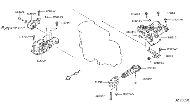 2009 Nissan Rogue Engine & Transmission Mounting Diagram 1
