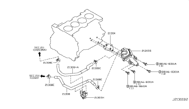 2011 Nissan Rogue Hose Water Diagram for 21306-JG38D