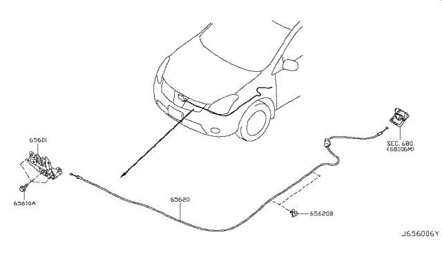 2014 Nissan Rogue Cable Assembly-Hood Lock Diagram for 65620-JM00A