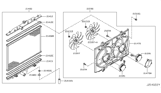 2009 Nissan Rogue Motor & Fan Assy-With Shroud Diagram for 21481-JM00A