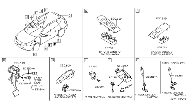 2013 Nissan Rogue Switch Assy-Power Window,Assist Diagram for 25411-1VX0A