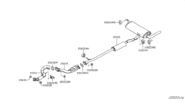 2012 Nissan Rogue Exhaust Tube & Muffler Diagram 6