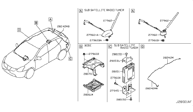2009 Nissan Rogue Antenna Assembly Diagram for 28208-JM20A