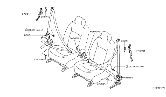 2008 Nissan Rogue Tongue Belt Assembly, Pretensioner Front Right Diagram for 86884-JM000