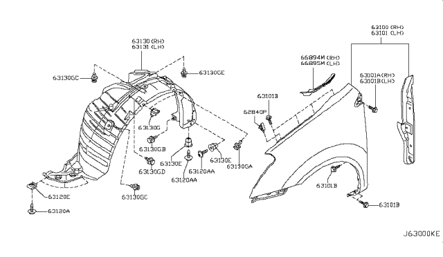 2012 Nissan Rogue Front Fender & Fitting Diagram 2