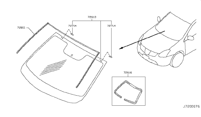 2011 Nissan Rogue Moulding-Windshield Upper,Center Diagram for 72752-JM000