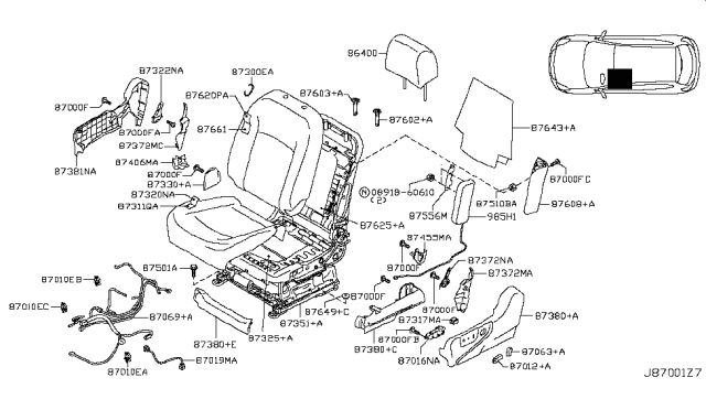 2015 Nissan Rogue Harness-Front Seat,LH Diagram for 87021-JM40A