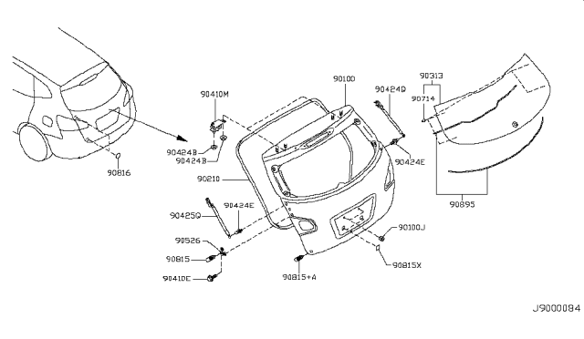 2015 Nissan Rogue Weatherstrip-Back Door Diagram for 90830-JM00B