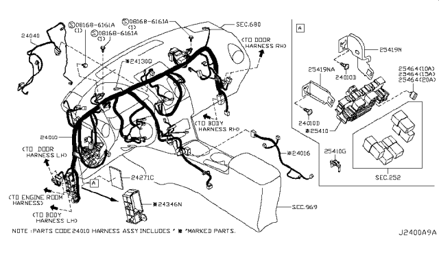 2014 Nissan Rogue Harness-Sub,Console Box Diagram for 24016-1VX0D