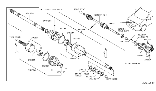 2009 Nissan Rogue Front Drive Shaft (FF) Diagram 2