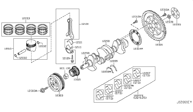 2010 Nissan Rogue Piston,W/PIN Diagram for A2010-JG39A