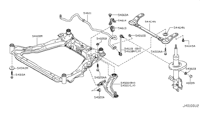 2010 Nissan Rogue Member Complete-Front Suspension Diagram for 54400-JG31A