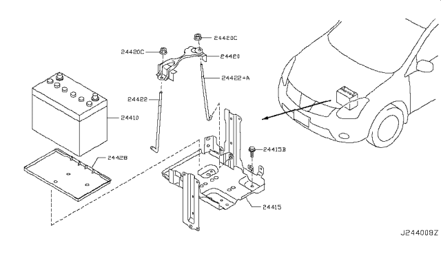 2012 Nissan Rogue Battery & Battery Mounting Diagram 1