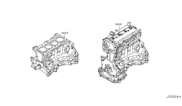 2011 Nissan Rogue Bare & Short Engine Diagram 1