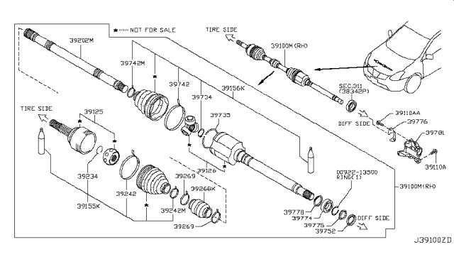 2010 Nissan Rogue Shaft Assy-Front Drive,RH Diagram for 39100-JG02C