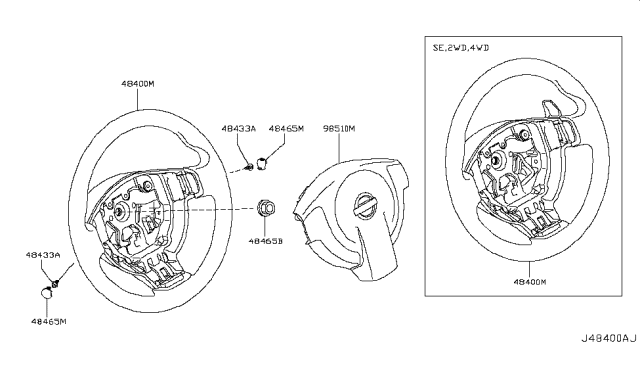 2009 Nissan Rogue Steering Wheel Assembly Without Less Pad Diagram for 48430-JM000