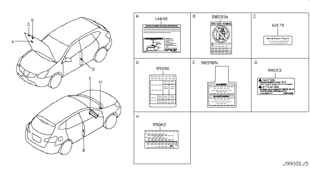 2009 Nissan Rogue Emission Label Diagram for 14805-JM00B