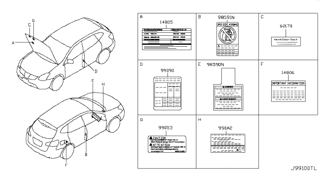 2010 Nissan Rogue Caution Plate & Label Diagram 3