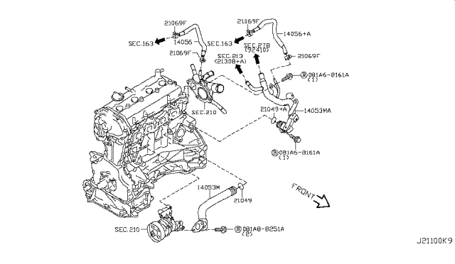 2010 Nissan Rogue Water Hose & Piping Diagram