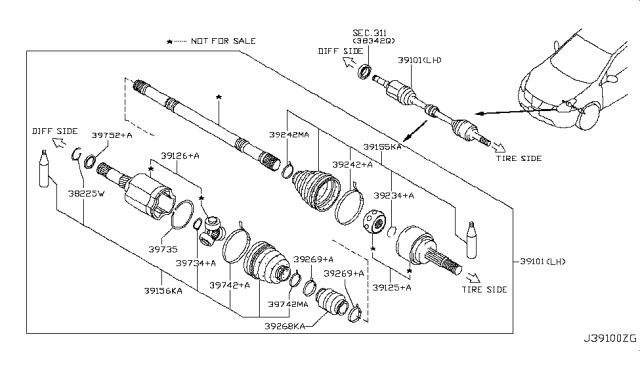 2013 Nissan Rogue Front Drive Shaft (FF) Diagram 4