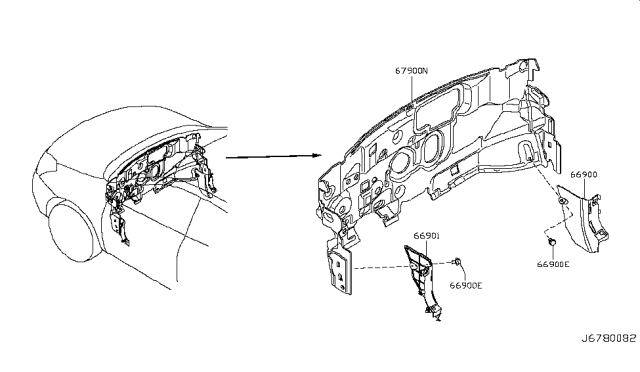 2014 Nissan Rogue Finisher-Dash Side,LH Diagram for 66901-JM00A