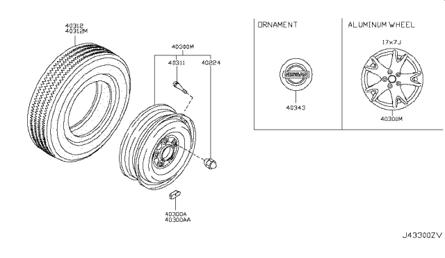 2008 Nissan Rogue Road Wheel & Tire Diagram 1