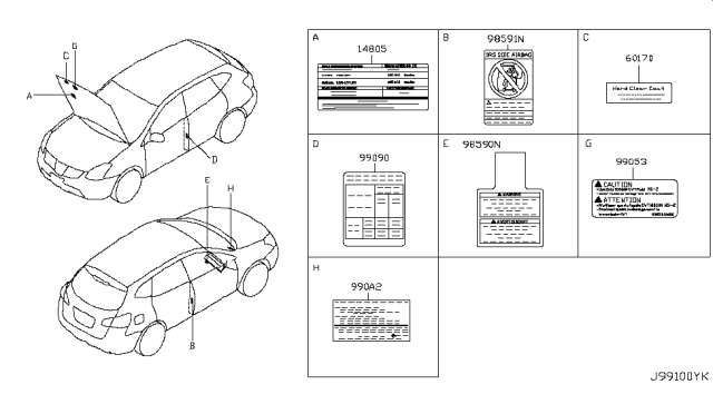 2008 Nissan Rogue Caution Plate & Label Diagram 1