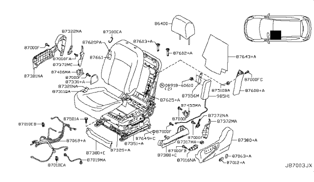 2011 Nissan Rogue Frame-Front Seat LH Diagram for H7151-1A30A