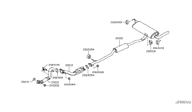 2015 Nissan Rogue Exhaust Tube & Muffler Diagram 3