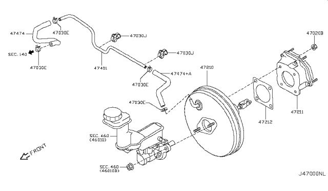 2014 Nissan Rogue Hose Vacuum Tank Diagram for 47471-JG01E