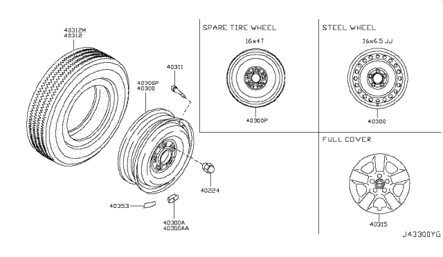 2008 Nissan Rogue Hubcap Wheel Cover Diagram for 40315-JG000