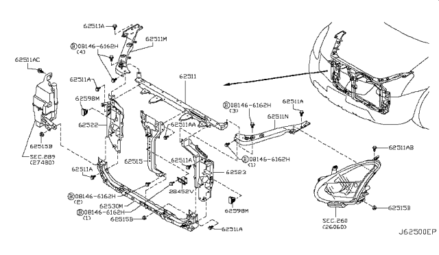 2015 Nissan Rogue Front Apron & Radiator Core Support Diagram