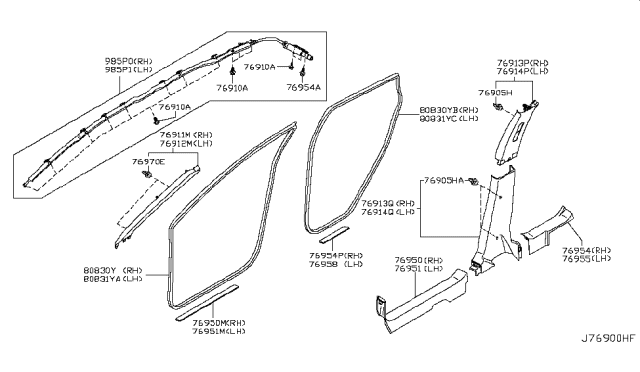 2009 Nissan Rogue Garnish Assy-Front Pillar,RH Diagram for 76911-JM01A